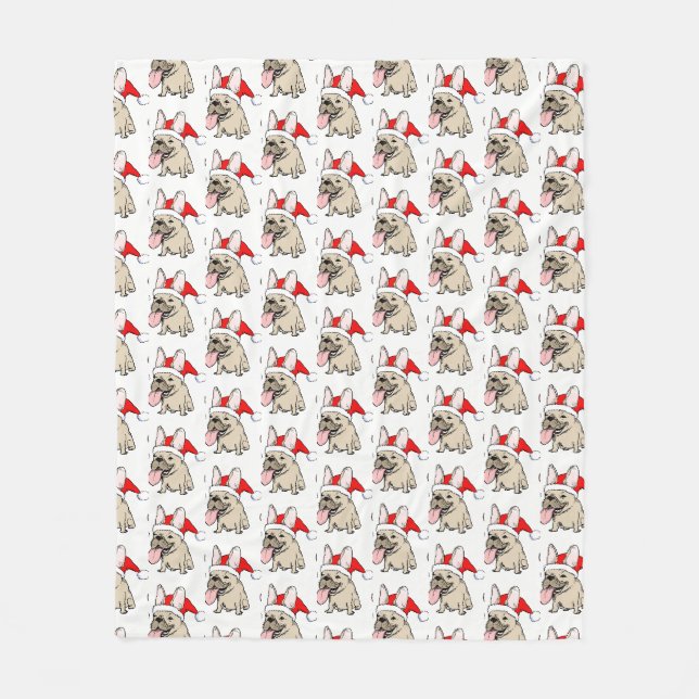 Christmas Holiday French Bulldog | Frenchie Dogs Fleece Blanket (Front)