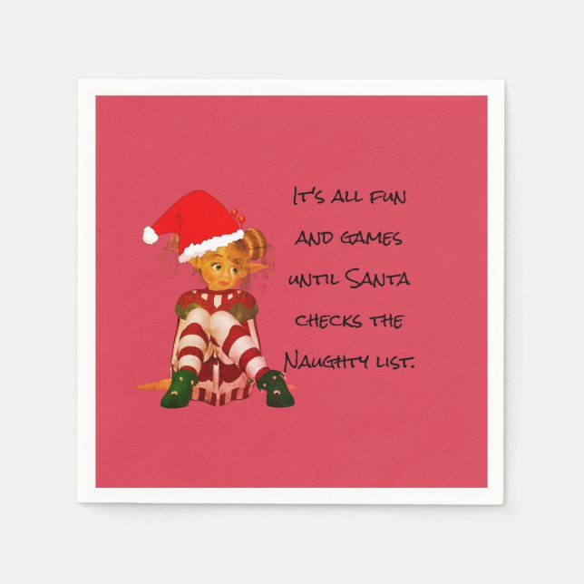 Christmas Holiday Funny Quote Elf Red Napkins (Front)