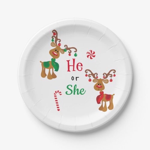 Christmas Holiday Gender Reveal Reindeer Red Green Paper Plates