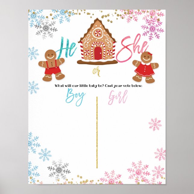 Christmas Holiday Gender Reveal Voting Board Poster (Front)