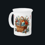 Christmas Holiday Gift Basket Beverage Pitcher<br><div class="desc">This design features a festive holiday basket filled with beautifully wrapped presents, candy canes, and various Christmas-themed decorations. Surrounded by evergreen branches, pine cones, and seasonal berries, and topped with a large red bow, this design perfectly captures the spirit of Christmas and seasonal celebrations. Ideal as a Christmas or holiday...</div>