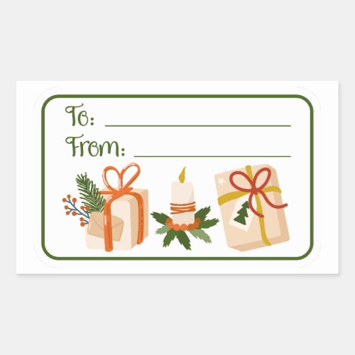 Christmas Holiday Gift Festive Greenery To From Rectangular Sticker