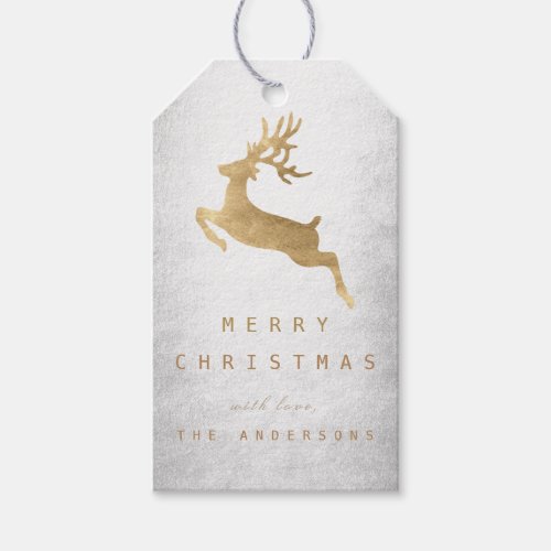 Christmas Holiday Gift Tag Silver Gold Reniadeer