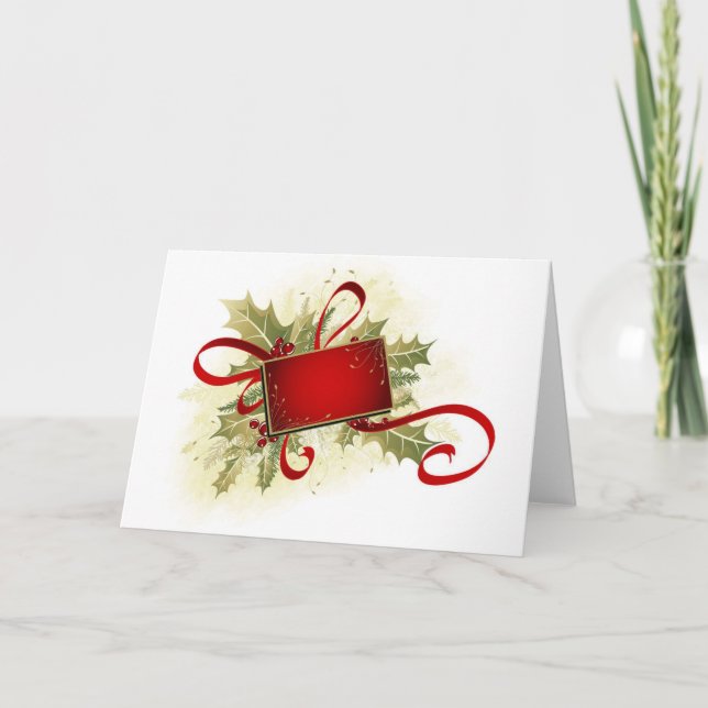Christmas Holiday Gift Tag with Holly Card (Front)