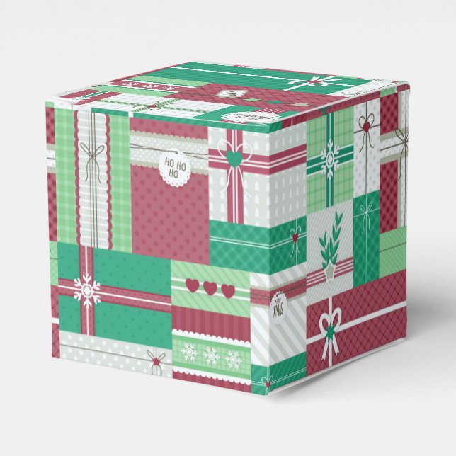 Christmas holiday gifts design, red green presents favor boxes (Front Side)