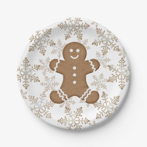 Christmas Holiday Gingerbread Man and Snowflakes Paper Plates