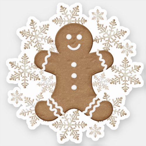 Christmas Holiday Gingerbread Man and Snowflakes Sticker