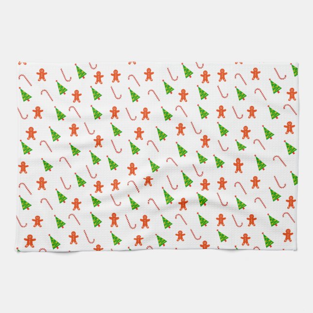 Christmas Holiday Gingerbread Man Candy Cane Tree Kitchen Towel (Horizontal)