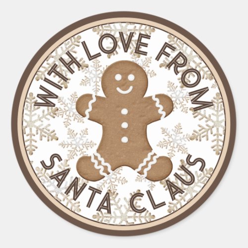 Christmas Holiday Gingerbread Man Iced Snowflakes Classic Round Sticker
