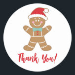 Christmas Holiday Gingerbread Thank You Classic Round Sticker<br><div class="desc">A cute Christmas gingerbread cookie sticker with the words Thank you! Great for thanking your friends and neighbors. Designed for you by Blackberry Boulevard.</div>