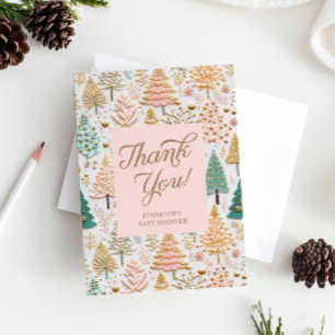 Christmas Holiday Girl Baby Shower Thank You Card