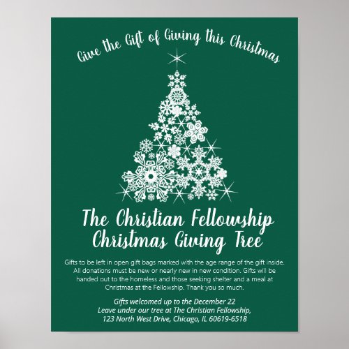 Christmas holiday giving tree white green poster