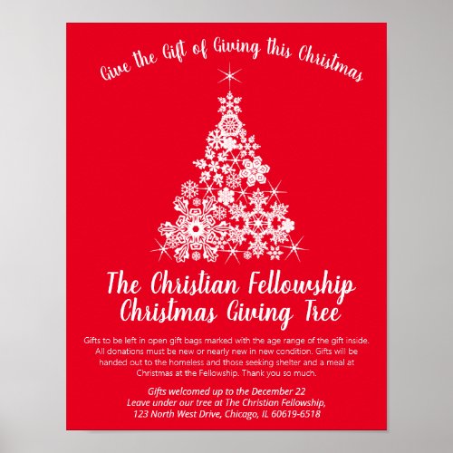 Christmas holiday giving tree white red poster