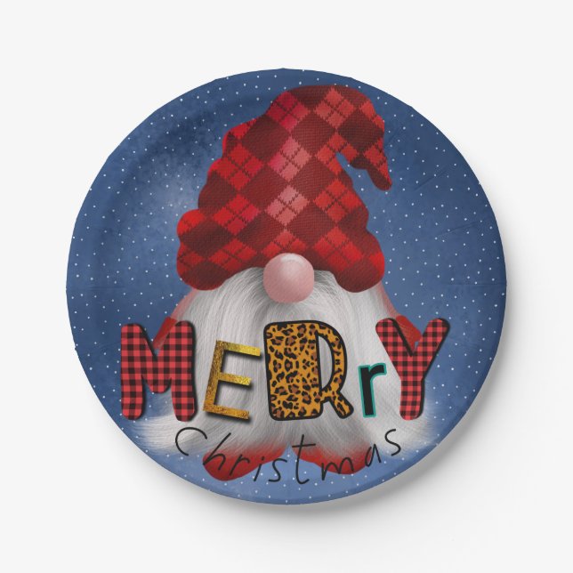 Christmas Holiday Gnome Paper Plates (Front)