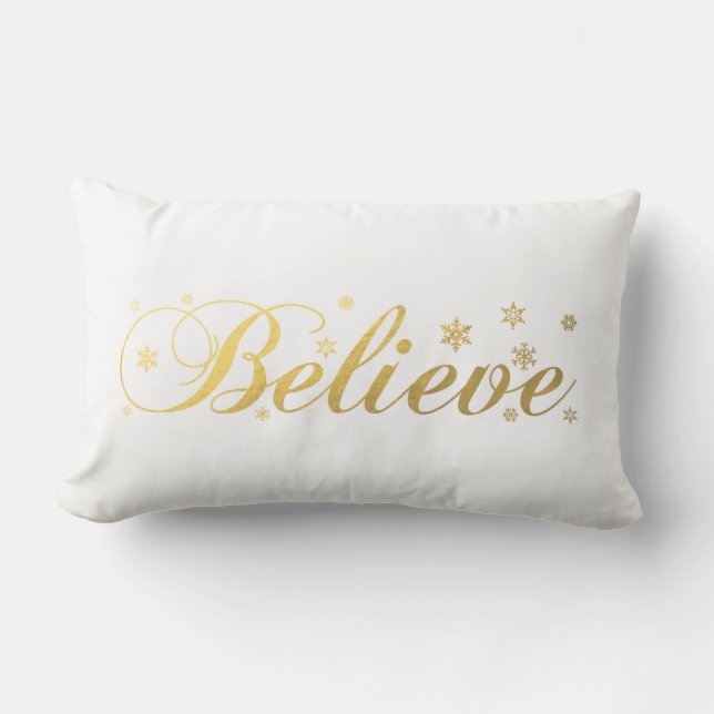 Christmas Holiday Gold Believe Lumbar Pillow (Front)