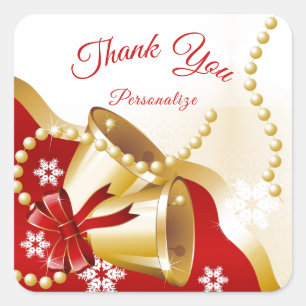 Christmas Holiday Gold Bells Thank You Personalize Square Sticker