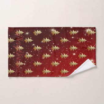 Christmas Holiday-Gold Christmas Tree, Red Bath Towel Set | Zazzle