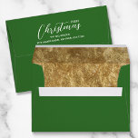 Christmas Holiday Gold Faux Foil Lined Green Envelope<br><div class="desc">A faux gold foil pattern is printed on the inside of these green envelopes. FREE return address in white chic lettering is printed on the back flap with the words Merry Christmas. Fits a 5" x 7" invitation or change to any available size.</div>