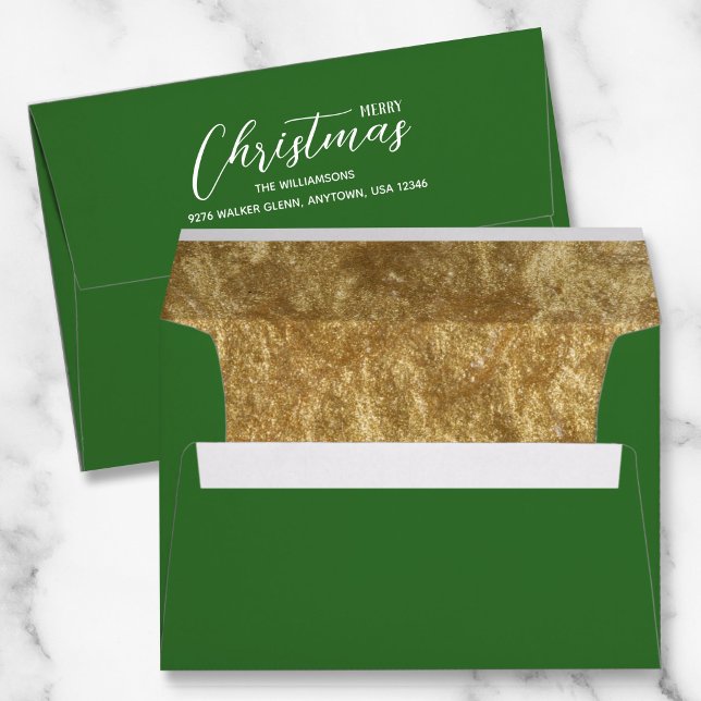 Christmas Holiday Gold Faux Foil Lined Green Envelope