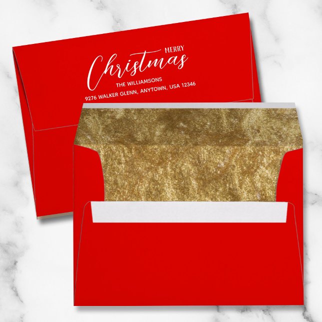 Christmas Holiday Gold Faux Foil Lined Red Envelope