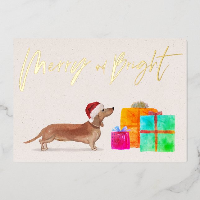 Christmas Holiday Gold Tan Dachshund Dog Photo (Front)