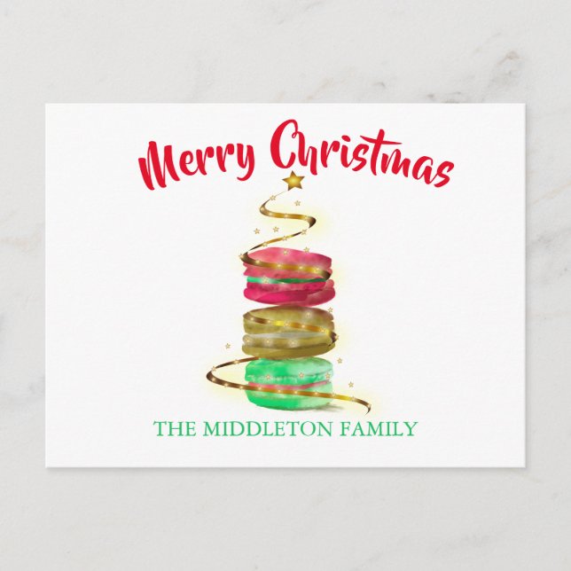 Christmas Holiday Gold Tree Colorful Macaroons Postcard (Front)