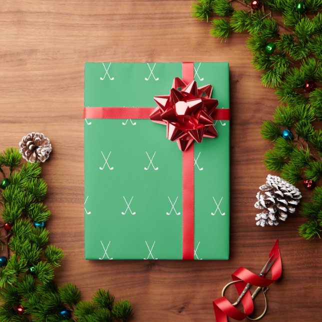 Christmas holiday golf clubs pattern green wrapping paper (Holiday Gift)