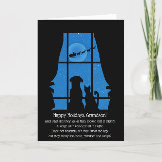 Christmas Holiday Grandson Cute Cat Dog  Card
