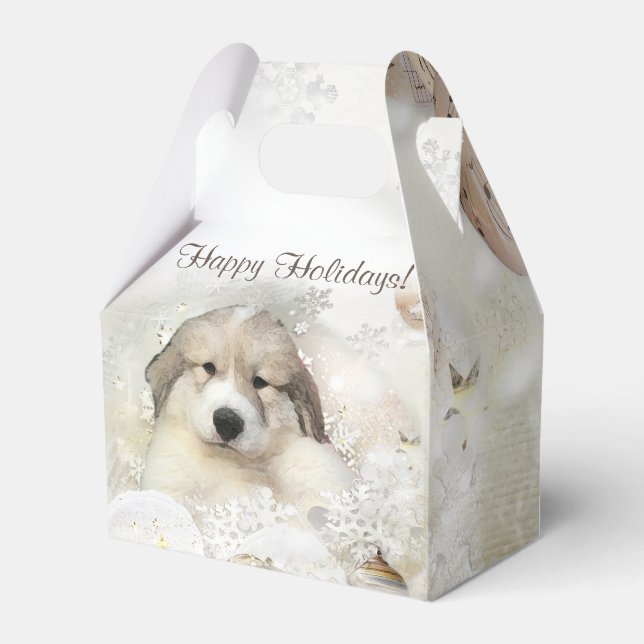 Christmas Holiday Great Pyrenees Pup Watercolor Favor Boxes (Front Side)