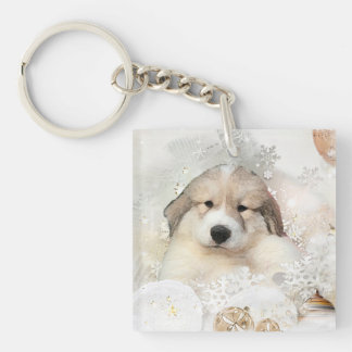 Christmas Holiday Great Pyrenees Pup Watercolor Keychain