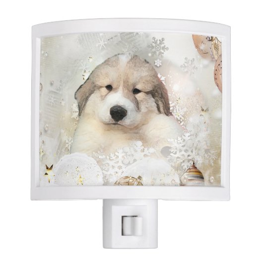 Christmas Holiday Great Pyrenees Pup Watercolor Night Light (Front)