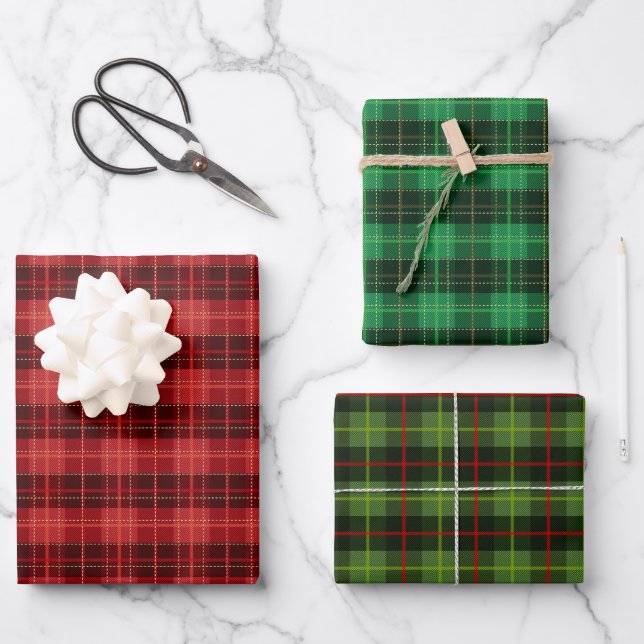 Christmas Holiday Green and Red Plaid Wrapping Paper Sheets (Front)