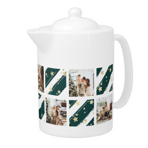 Christmas Holiday Green Family Photo Collage Teapot