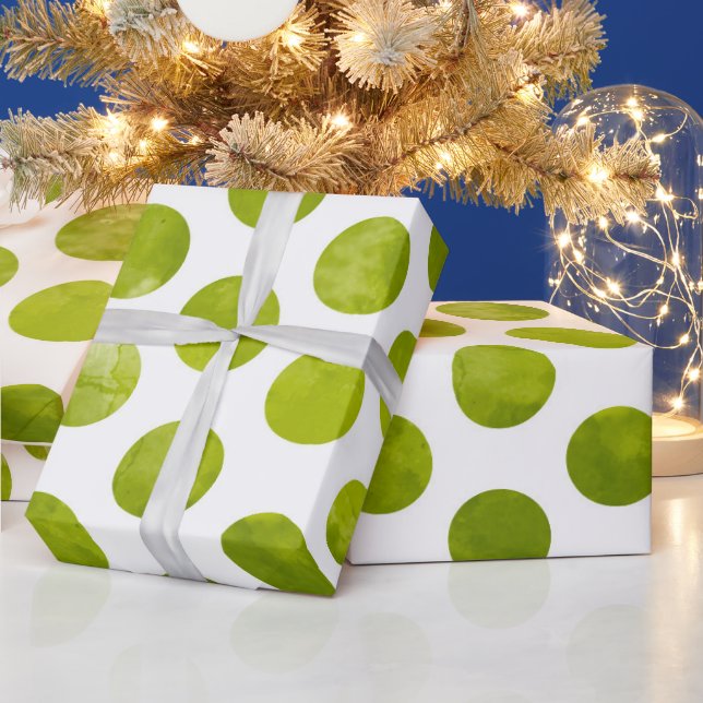 Christmas Holiday Green Polka Dot Modern Gift Wrapping Paper (Holidays)