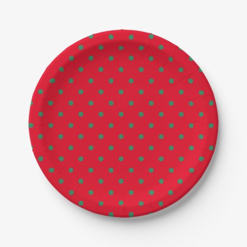 Christmas Holiday Green  Red Polka Dot Paper Plates