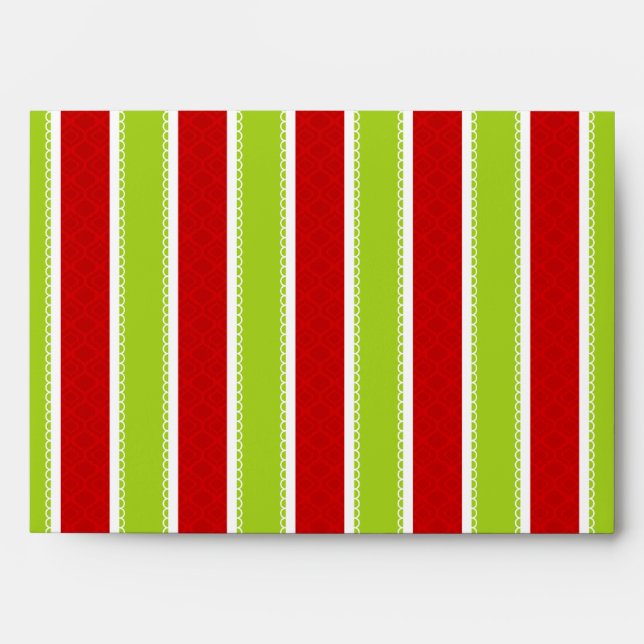Christmas Holiday Green & Red Stripes Pattern Envelope (Front)