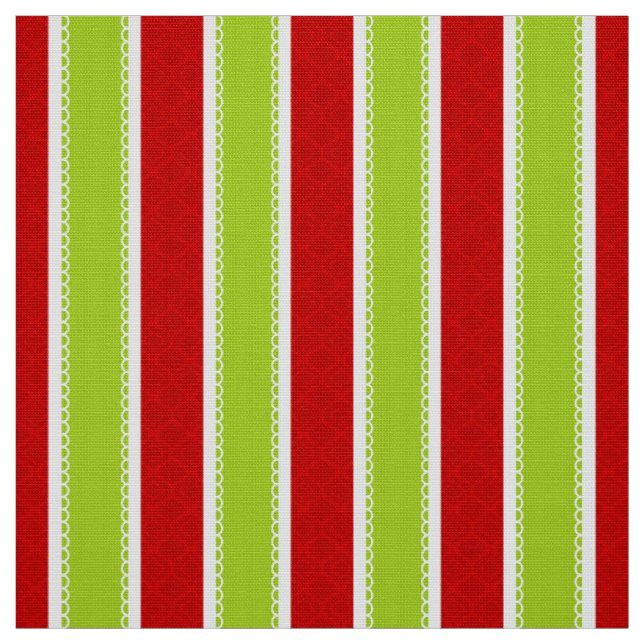 Christmas Holiday Green & Red Stripes Pattern Fabric (Swatch)