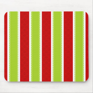 Christmas Holiday Green & Red Stripes Pattern Mouse Pad