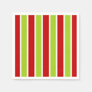 Christmas Holiday Green & Red Stripes Pattern Paper Napkins