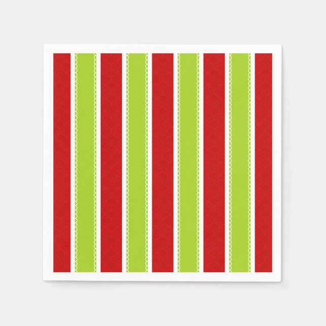 Christmas Holiday Green & Red Stripes Pattern Paper Napkins (Front)