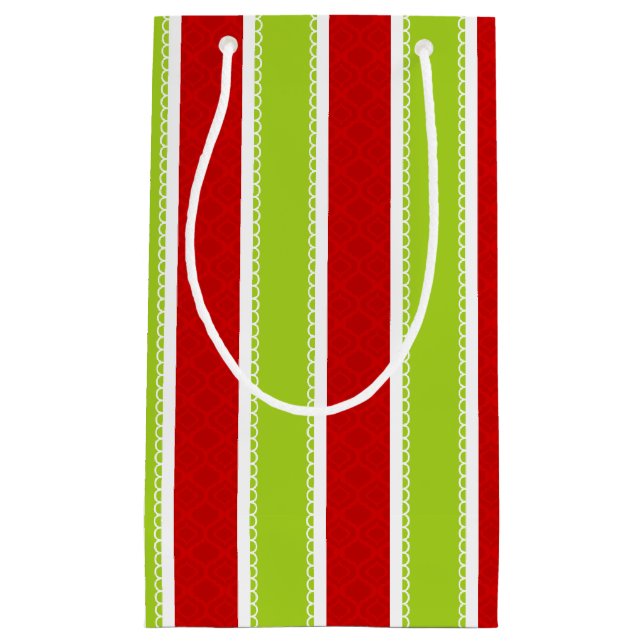 Christmas Holiday Green & Red Stripes Pattern Small Gift Bag (Front)