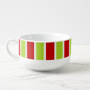 Christmas Holiday Green & Red Stripes Pattern Soup Mug