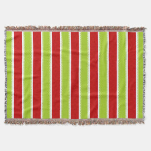 Christmas Holiday Green & Red Stripes Pattern Throw Blanket