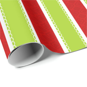 Christmas Holiday Green & Red Stripes Pattern Wrapping Paper