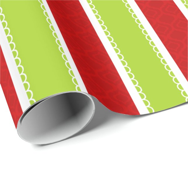 Christmas Holiday Green & Red Stripes Pattern Wrapping Paper (Roll Corner)