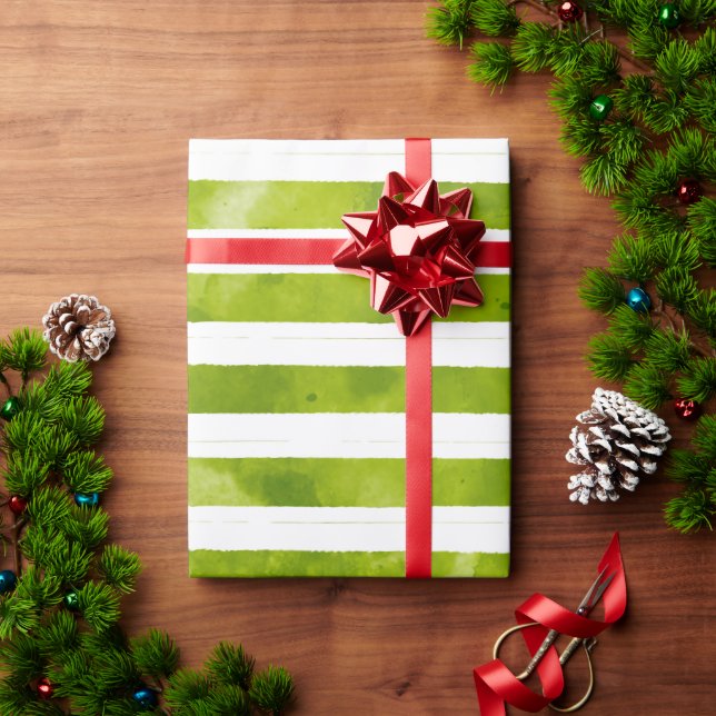 Christmas Holiday Green Stripe Pattern Modern Wrapping Paper (Holiday Gift)