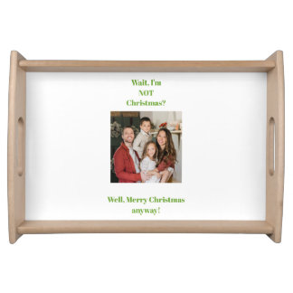 Christmas holiday green text photo serving tray