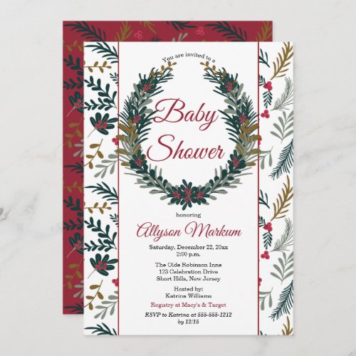 Christmas Holiday Greenery Wreath Baby Shower Invi Invitation