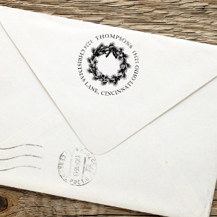 Christmas Holiday Greenery Wreath Return Address Self-inking Stamp
