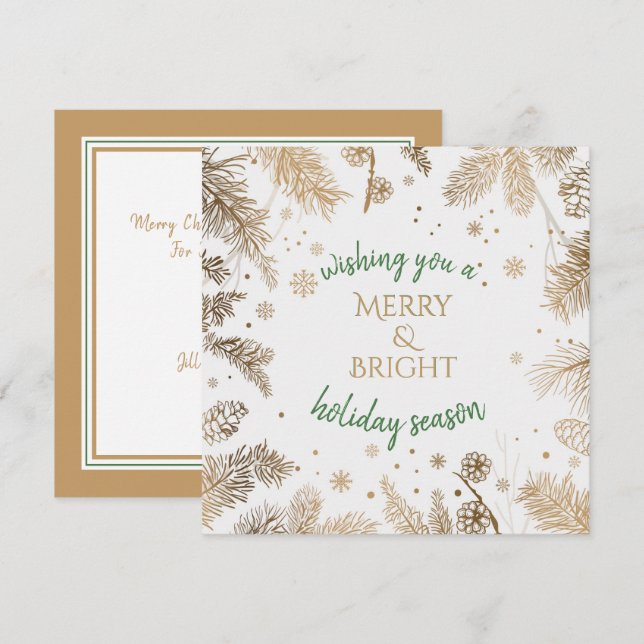 Christmas Holiday Greeting Gold Branches Card (Front/Back)